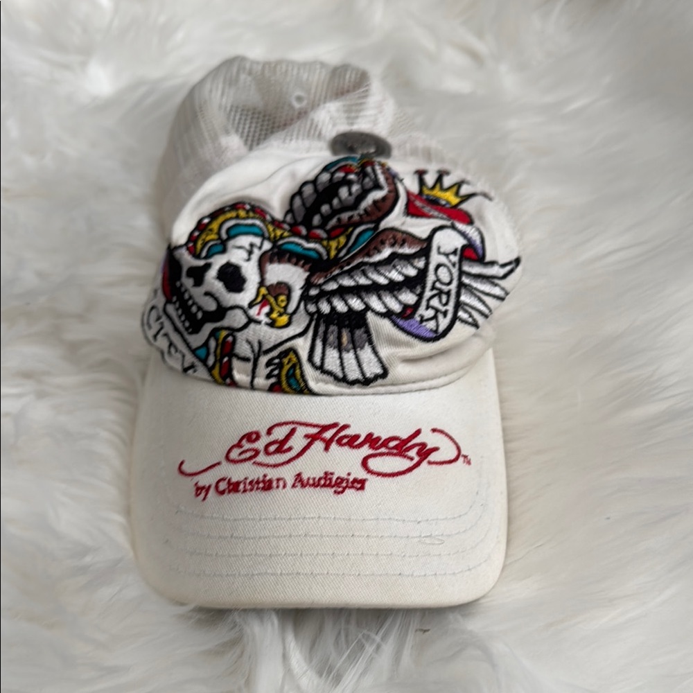 Ed Hardy White Embroidered Cap